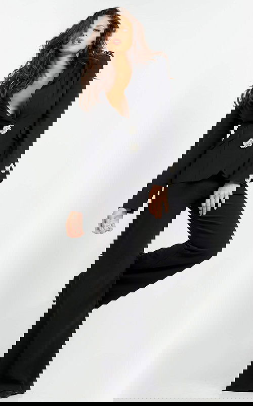 black v neck long sleeve suit 02637