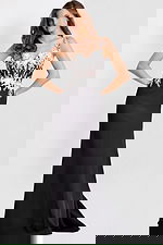 Black gown with white applique 49465