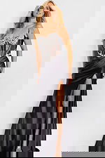 Black satin gown with embellished sheer corset bodice 47849