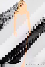 Elegant formal dress with jeweled bodice and thigh slit 47849