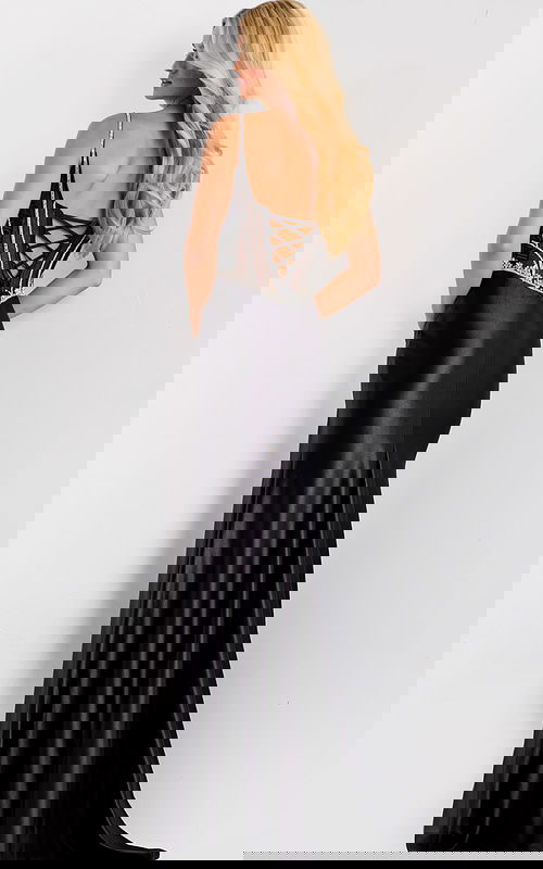 Floor length gown with sheer corset and side slit 47849