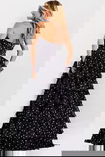 Polka dot evening dress with high slit 49087