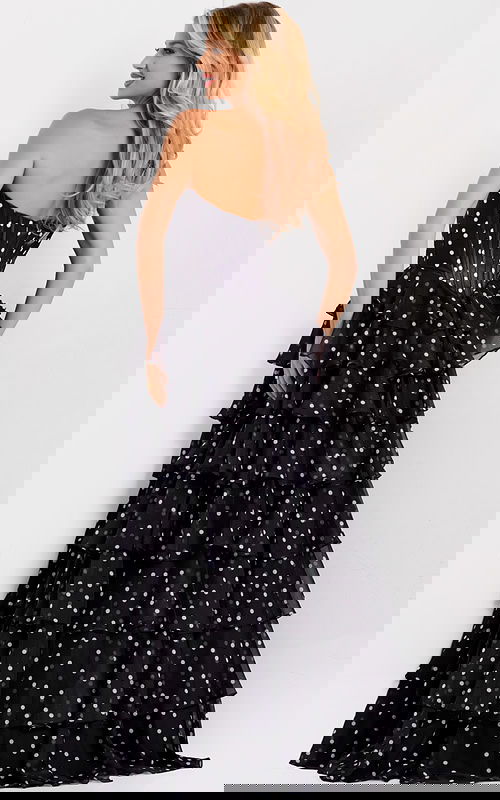 Polka dot evening dress with high slit 49087