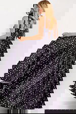 Black satin gown with white polka dots 49774