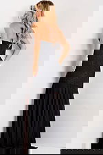 Black evening dress with flowing overlay skirt 49147