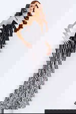 Floor length black silver evening dress 49316