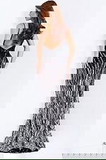 Plunging neckline sequin formal gown 49316