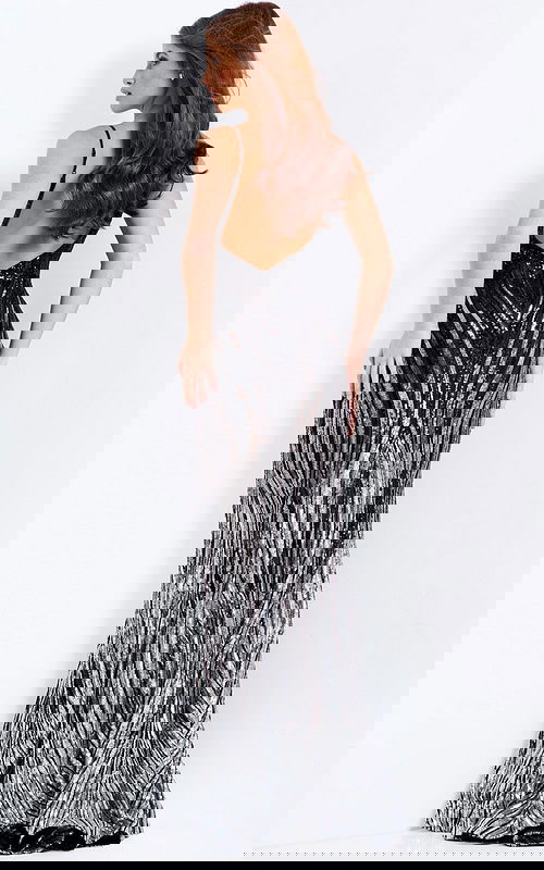 Plunging neckline sequin formal gown 49316