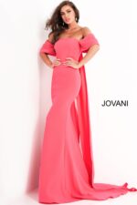 Jovani 04350 red gown, front view showcasing strapless neckline and long hem.