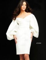 Front view of Jovani 04370 white dress, showing off the fitted silhouette.