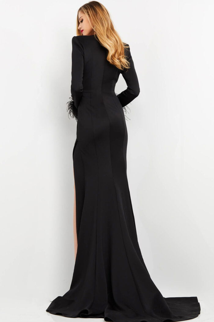 Back view of Jovani 04501 black gown featuring a sleek design.