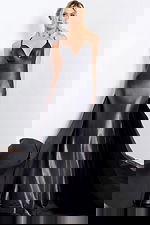 black spaghetti strap dress with back overlay 48291