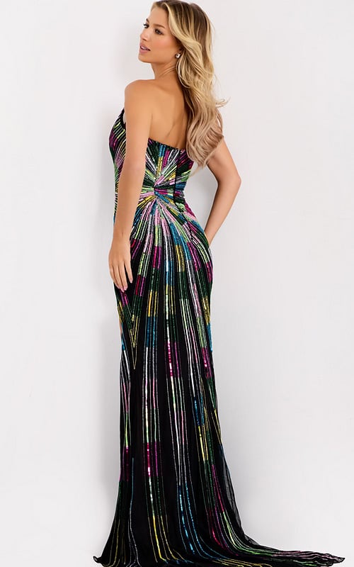 Fitted multicolor sequin gown with side slit 48564