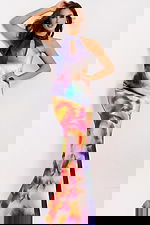 Multicolor fitted dress with keyhole neckline 42559