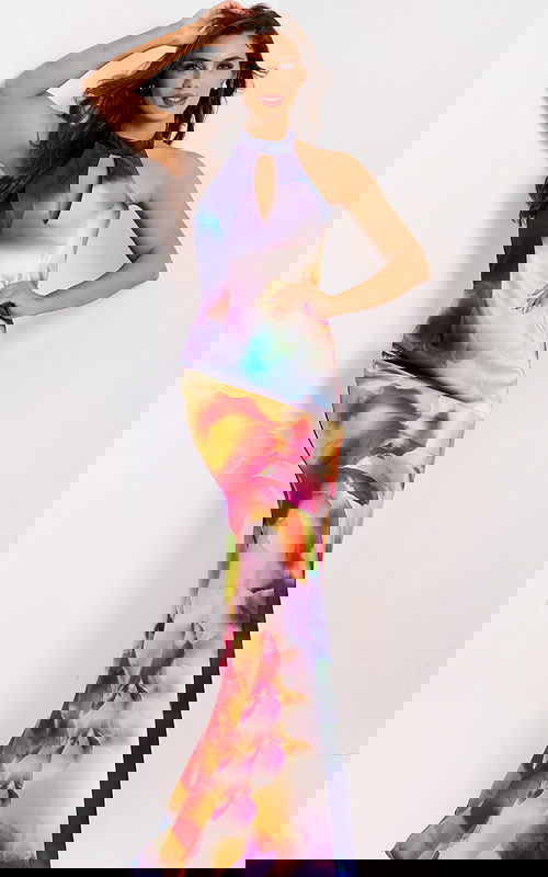 Multicolor fitted dress with keyhole neckline 42559