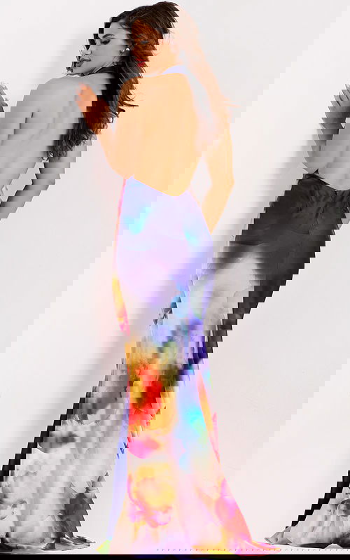 Vibrant printed evening gown with halter top 42559