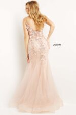 Showcase back view Jovani 05839 model in elegant periwinkle gown.