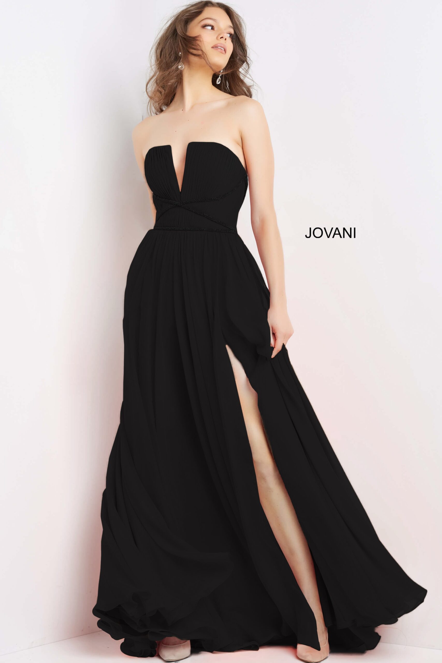 Jovani 05971 Gorgeous Off White Chiffon Strapless Prom Dress | Jovani 