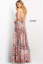 Back view of Jovani 06088 dress showing off the open back and lace-up design.