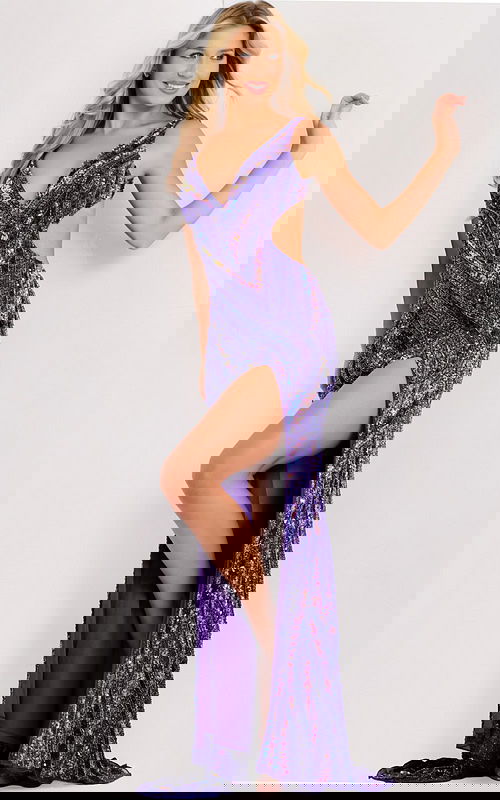 Purple sequin gown with thigh slit 47793