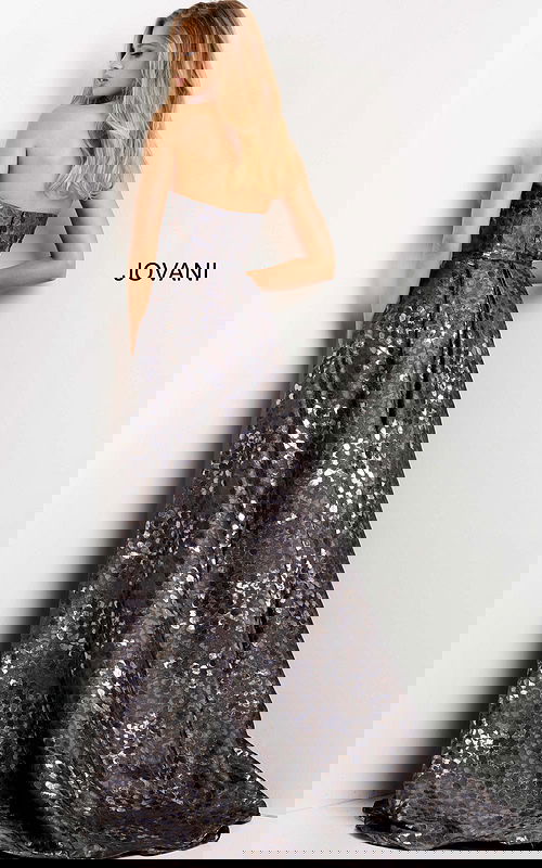 Back view of Jovani 06255 gown showcasing the elegant silhouette and intricate detailing.