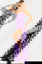 Purple strapless sequin gown with side slit 44270