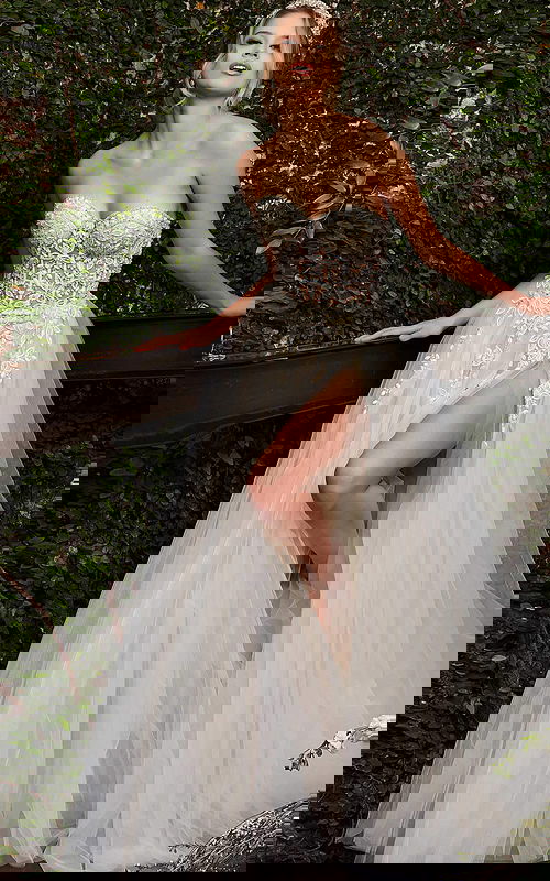 sweetheart neckline high slit tulle dress 06610