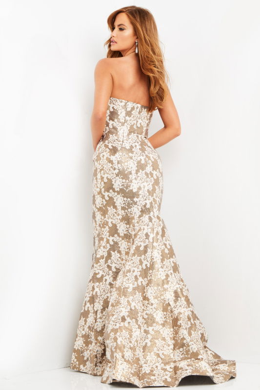 Jovani 06760 Strapless Brocade Evening Dress with Wrap | Jovani