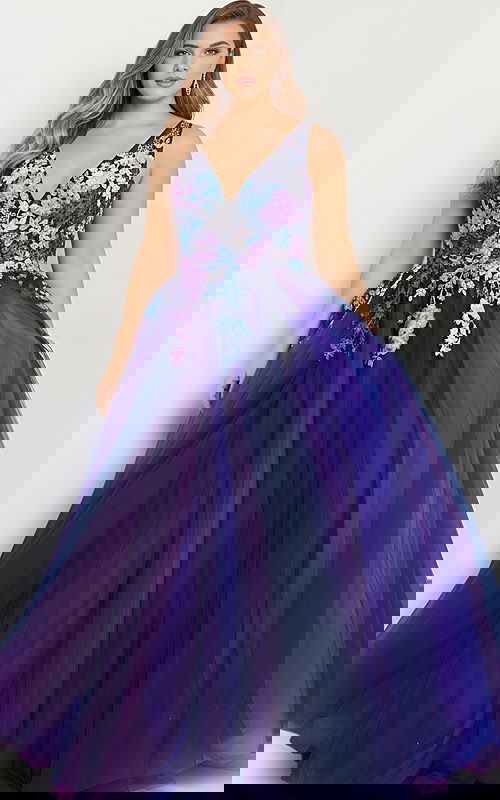 v neckline floral ball gown 06807