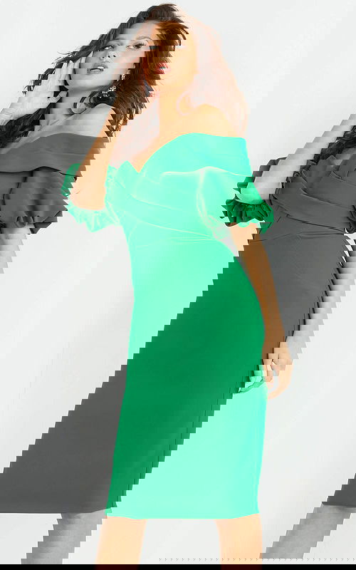 model wearing 06832 green off-the-shoulder dress in full view