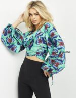 Jovani 06844 featuring bold print and long sleeves.