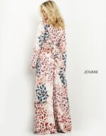 Jovani 06845 dress showing back with vibrant multicolored pattern.