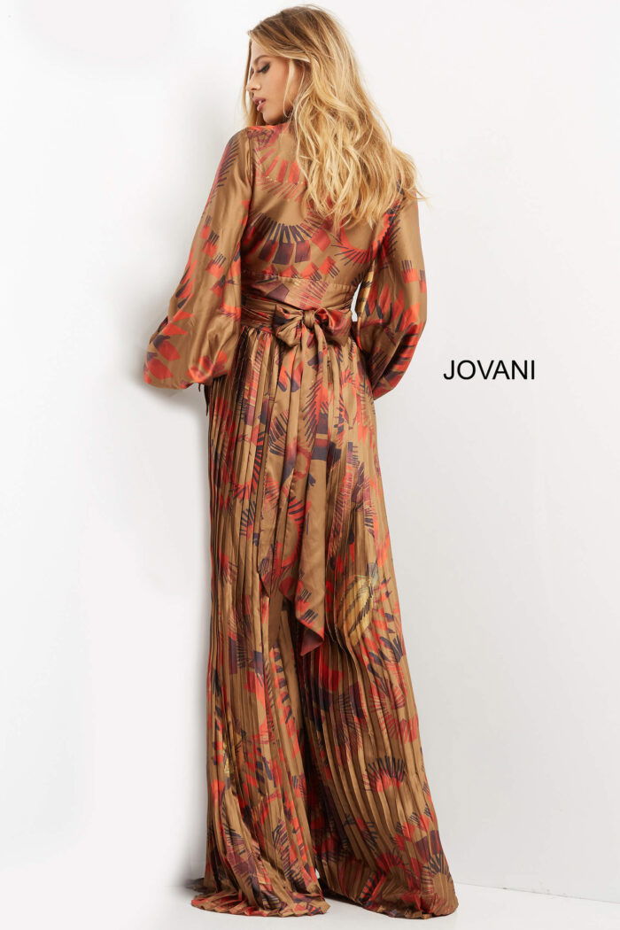 Model wearing Jovani 06851, showing the back bow detail and flowing silhouette.