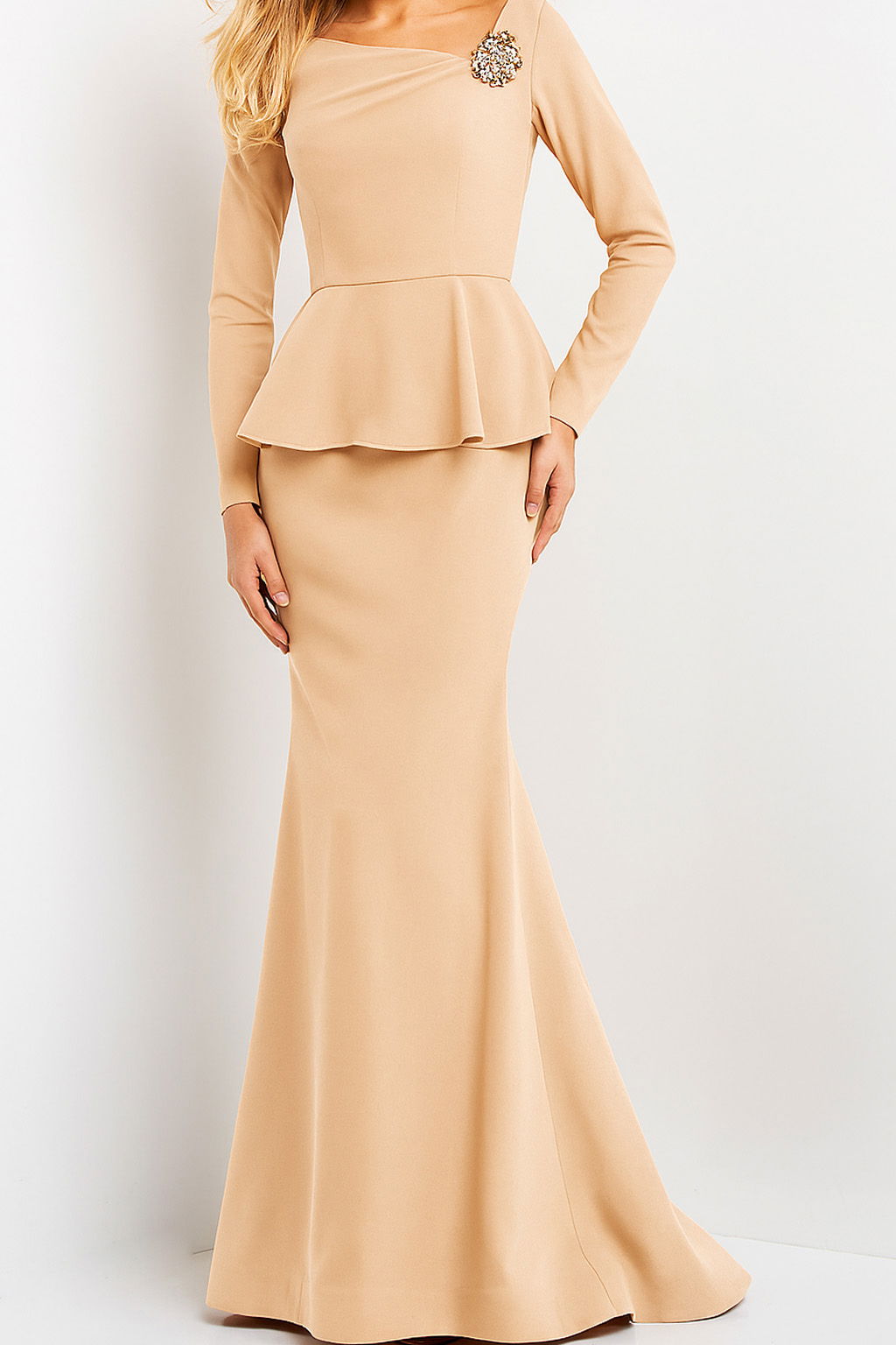 Jovani 07131 Navy Long Sleeve Peplum Dress | Jovani