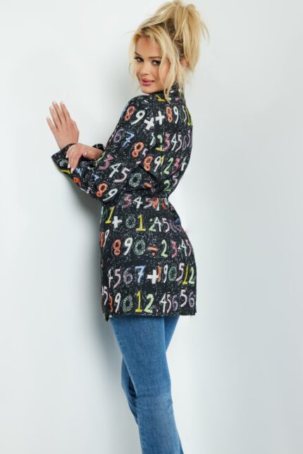 Back view of Jovani 07191 dress displaying the vibrant number pattern.