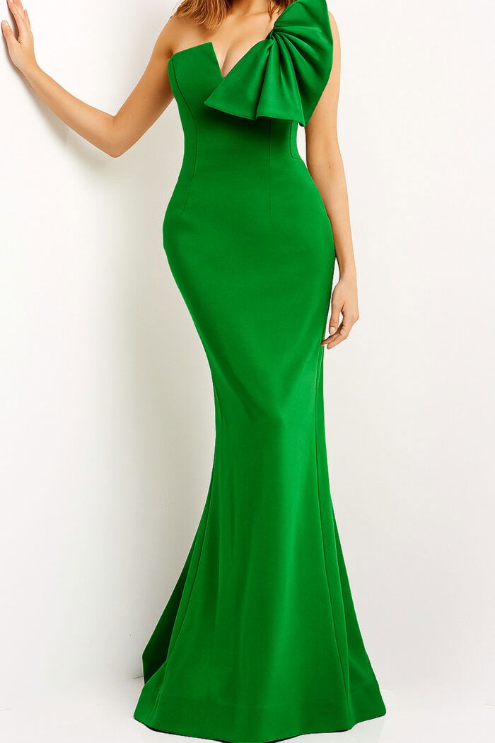 07306 green one shoulder dress