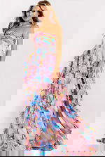 Strapless watercolor print gown with ruffle layers 46381