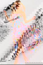 Multicolor strapless ruffle detail prom dress 46381