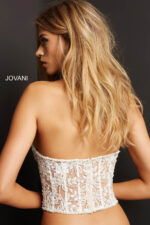 detailed back view of Jovani 07411 off-white top.