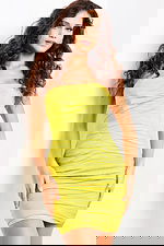 Front view of model in Jovani 07807 lime strapless dress