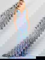 blue v neckline dress 08099