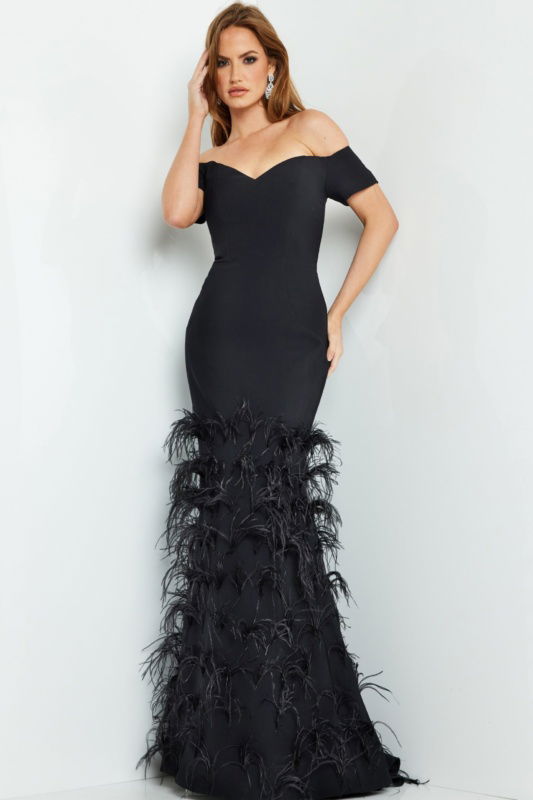 Jovani 23890 Black Off the Shoulder Sheath Evening Dress | Jovani