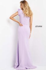 back view of Jovani 08527 lilac dress with a column silhouette