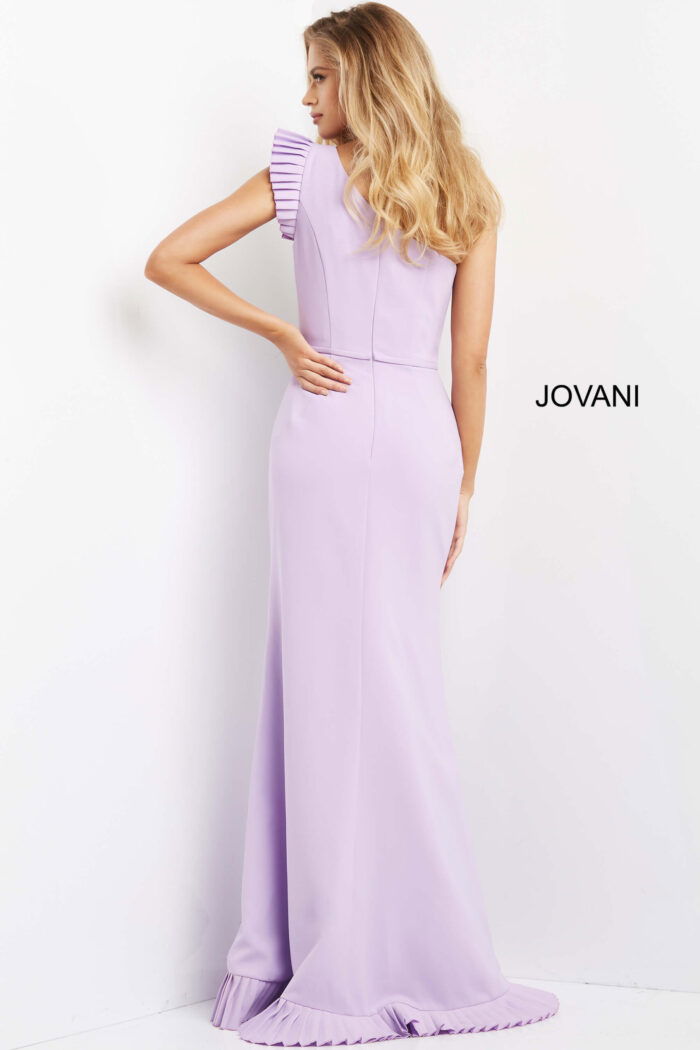 back view of Jovani 08527 lilac dress with a column silhouette