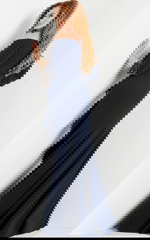 navy long sleeves evening gown 08699