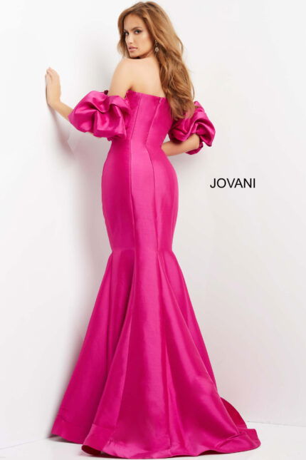 Back view of Jovani 09031 showing off-the-shoulder design and mermaid silhouette.