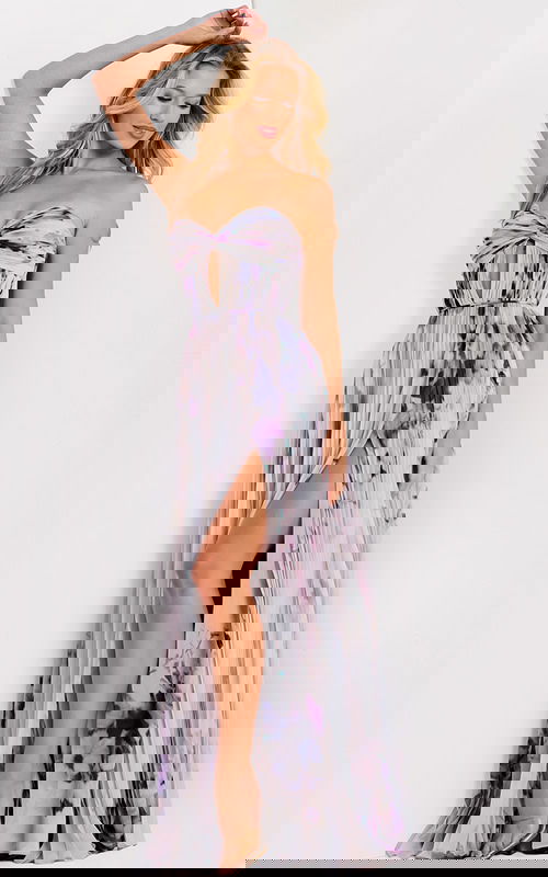 Strapless floral print gown with keyhole cutout 42564