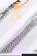 Deep V lavender gown with silver fringe 44723