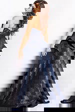 Back view of royal blue Jovani 09481 gown with A-line silhouette.