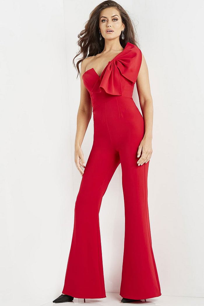 Jovani 09525 Red One Shoulder Jumpsuit | Jovani